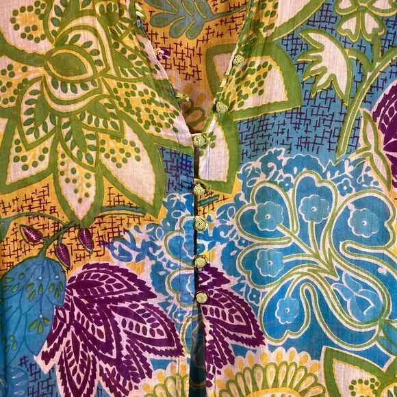 Azulu Colorful Sheer Beach Cover Up Tunic 100% Cotton Size Medium - Picture 3 of 12